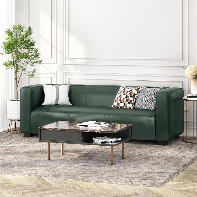 Merax Mid Century Modern 3 Seater Sofa with Birch Wood Legs, 80" Wide Smooth Upholstered Couch for Living Room, Apartment, Green
