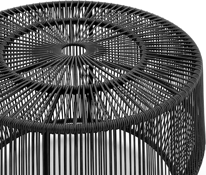 Muse & Lounge Co. Ysar Boho Rattan Round Coffee Table Outdoor with Metal Frame, All-Weather and Rust Resistant, Handcrafted Coastal Furniture for Patio, Poolside, Garden, Yard, Black