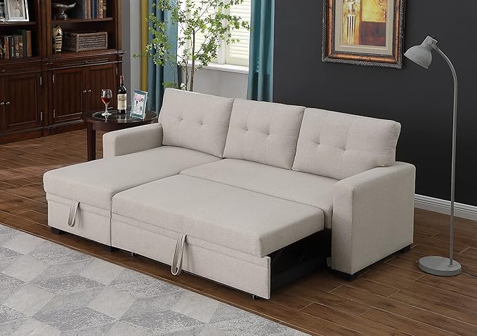 Devion Furniture Garisa 4-in-1 Convertible L Shaped Couch with Pull Out Bed and Storage, Sectional Sleeper Sofa with Reversible Chaise for Living Room, Apartment, Bedroom, Office