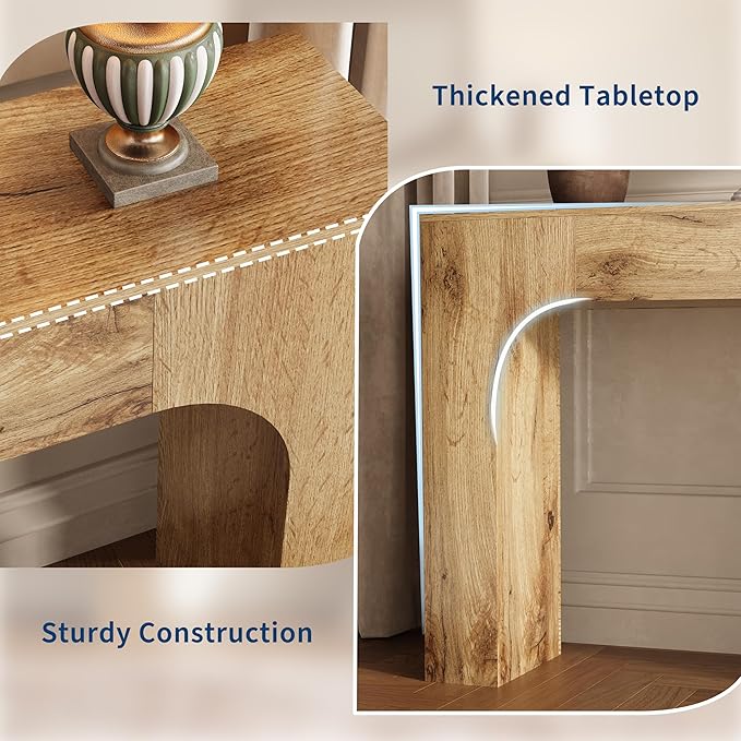 63 Inch Farmhouse Long Console Table, Wooden Sofa Table for Behind Couch, Entryway Furniture for Living Room or Hallway, Foyer Accent in Cracked Oak