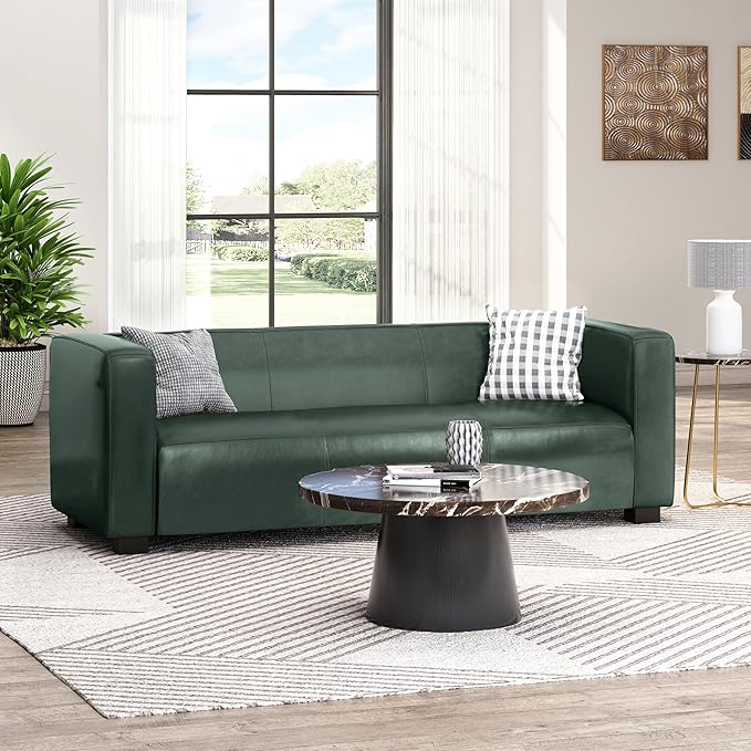 Merax Mid Century Modern 3 Seater Sofa with Birch Wood Legs, 80" Wide Smooth Upholstered Couch for Living Room, Apartment, Green