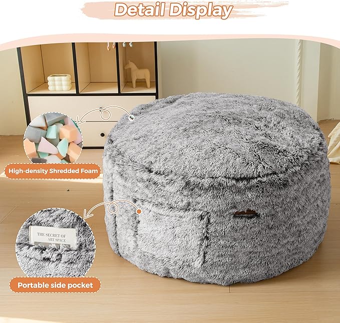 MAXYOYO Kids Bean Bag Chair, Stuffed Faux Fur Bean Bag for Toddler, Ultra Soft Floor Sofa with High-Density Foam Filling, Lazy Chair for Living Room, Playroom, Nursery Room