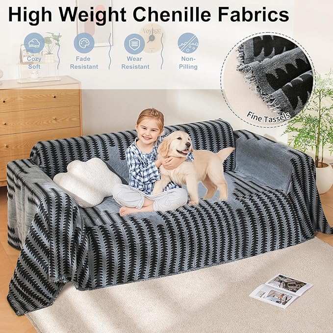 Boho Couch Cover, Sofa Cover, Sofa Covers for 2 Cushion Couch, Washable Sectional Couch Covers for Dogs Pet Furniture Protector Couch Cover Blanket for Living Room (2# Dark Grey, 71" x 118")