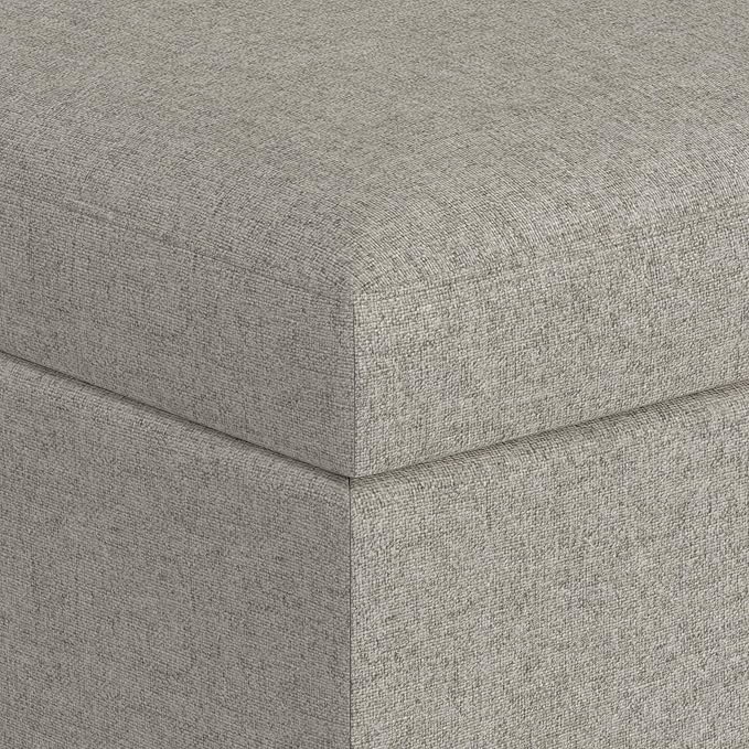 SIMPLIHOME Owen 34 inch Wide Mid Century Modern Rectangle Coffee Table Storage Ottoman in Cloud Grey Polyester Fabric, Assembled, For the Living Room, Entryway and Family Room