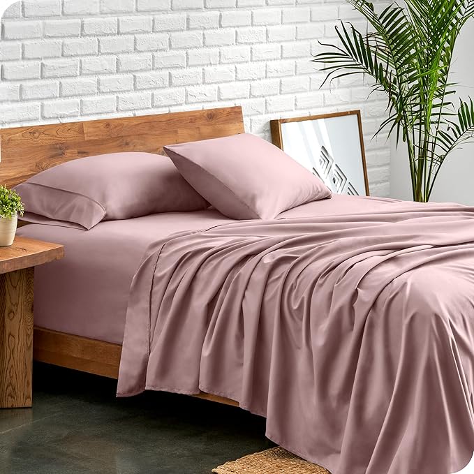 Bare Home Twin XL Sheet Set - 1800 Ultra-Soft Microfiber Twin Extra Long Bed Sheets - Double Brushed - Deep Pockets - Easy Fit - Extra Soft - 3 Piece Set - Bed Sheets & Pillowcases (Twin XL, Mauve)