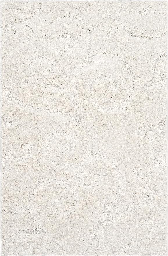 SAFAVIEH Florida Shag Collection Accent Rug - 3'3" x 5'3", Creme & Creme, Scroll, Non-Shedding & Easy Care, 1.2-inch Thick Ideal for High Traffic Areas in Entryway, Living Room, Bedroom (SG455-1111)
