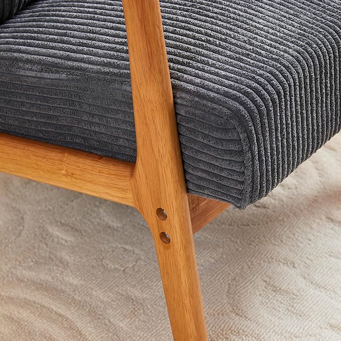 Ball & Cast Living Room Chair with Pillow,Mid-Century Modern Armchair w/Solid Wood Frame & Extra-Thick Backrest,Upholstered Reading Accent Chair for Bedroom,Dark Grey