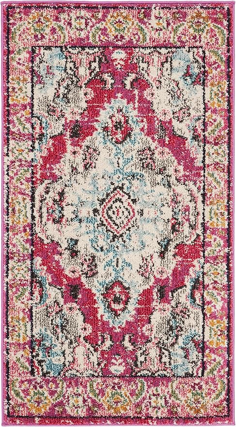 SAFAVIEH Monaco Collection Accent Rug - 2'2" x 4', Pink & Multi, Boho Medallion Distressed Design, Non-Shedding & Easy Care, Ideal for High Traffic Areas in Entryway, Living Room, Bedroom (MNC243D)