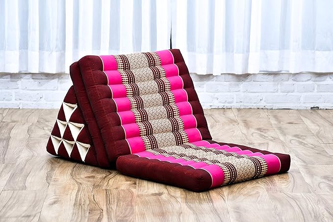 Leewadee - Comfortable Japanese Floor Mattress Used As Thai Floor Bed with Triangle Cushion, Futon Mattress Or Thai Massage Mat, 67 x 21 inches, Auburn Pink