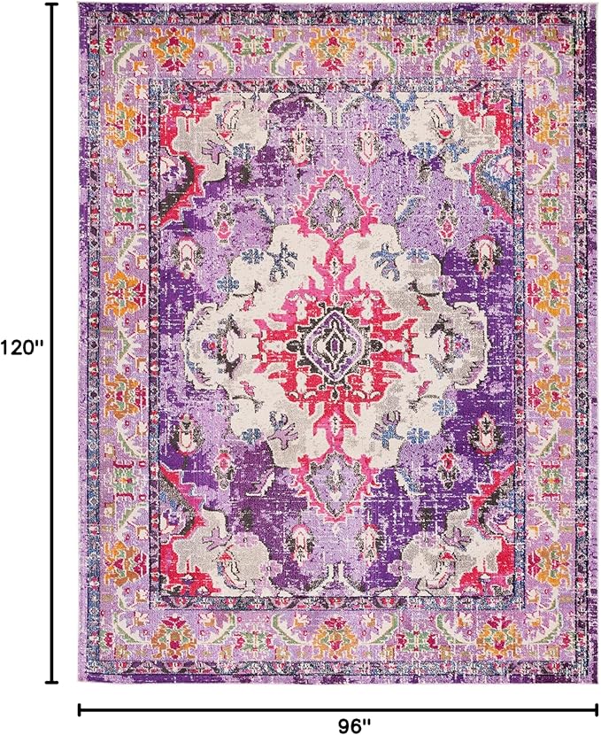 SAFAVIEH Monaco Collection Area Rug - 8' x 10', Violet & Fuchsia, Boho Chic Medallion Distressed Design, Non-Shedding & Easy Care, Ideal for High Traffic Areas in Living Room, Bedroom (MNC243P)