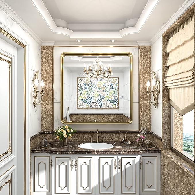 TokeShimi 36x36 Inch Gold Bathroom Vanity Mirror for Wall Rectangle Mirror with Non-Rusting Aluminum Alloy Brushed Matte Metal Frame for Modern Farmhouse Home Decor (Horizontal/Vertical)