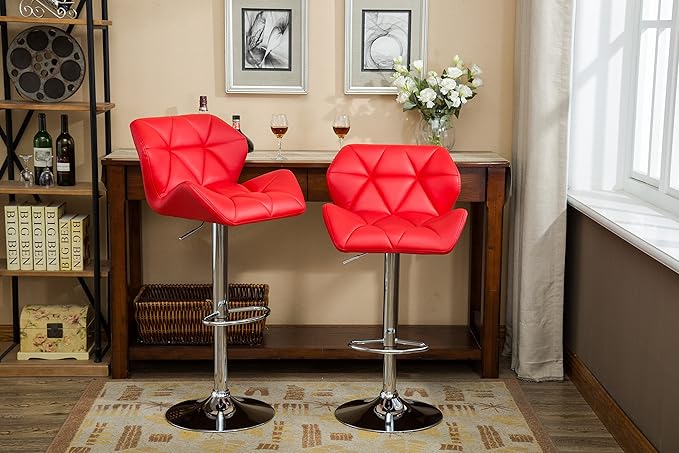 Roundhill Furniture Glasgow Contemporary Tufted Adjustable Height Hydraulic Red Bar Stools, Set of 2