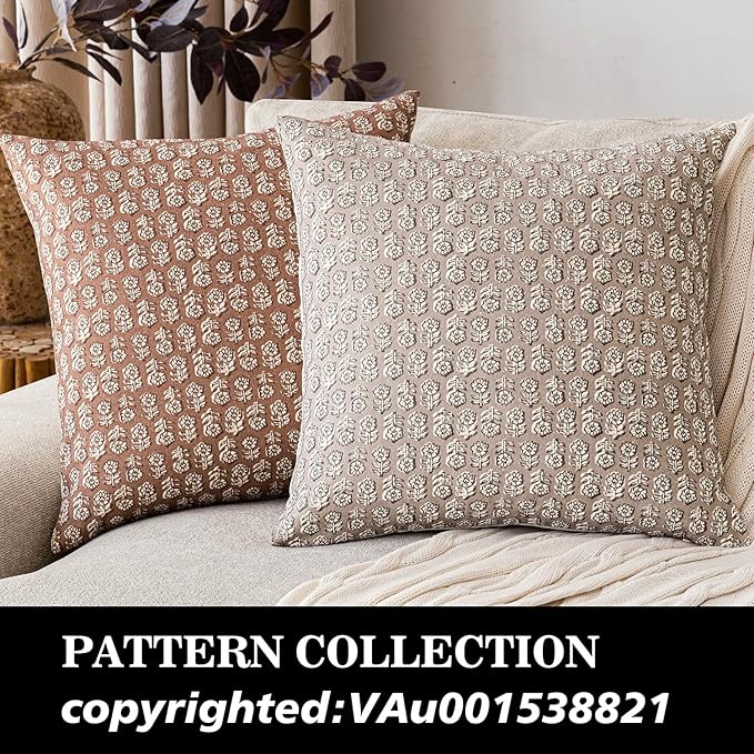 Foindtower Set of 2 Decorative Vintage Floral Print Throw Pillow Covers Neutral Farmhouse Cushion Covers Boho Home Decor for Sofa Couch Chair Bedroom Living Room Outdoor,20×20 Inch,Light Orange Brown