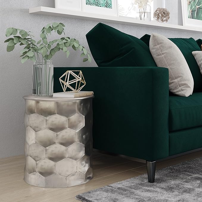 SIMPLIHOME Whitney Industrial 17 inch Wide Metal Storage Accent Side Table in Antique Silver , Fully Assembled for the Living Room and Bedroom
