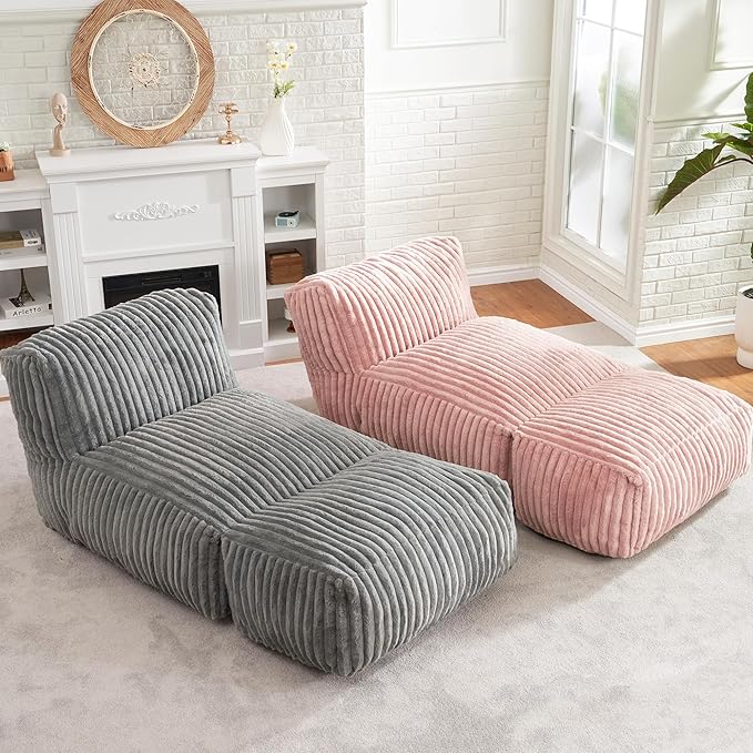 Hobestluk Big Bean Bag Lounger Chairs Large Beanbag Chair for Adults Bean Bag Sofa with Memory Foam Filled for Living Room, Bedroom or Balcony (Stripe Pink)