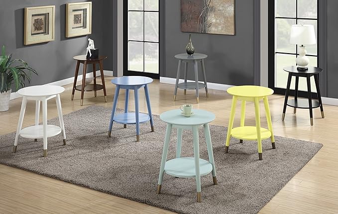Convenience Concepts Wilson Mid Century Round End Table with Bottom Shelf, Sea Foam