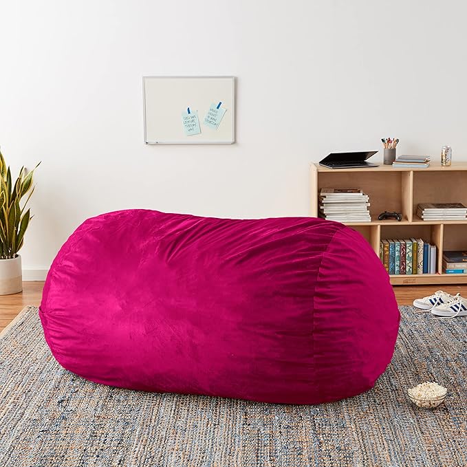 Sofa Sack Bean Bag Chair Cover Only,for Adults and Kids,Without Filling Comfy Fluffy Round or Oval Beanbag Chair Cover Replacement,Lazy Sofa Cover for Reading Chair or Floor Chair,6-Feet,Magenta