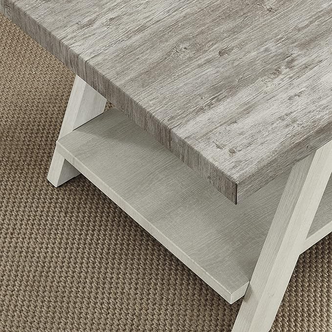 Roundhill Furniture Athens Contemporary Two-Tone Wood Shelf Side Table, Weathered Gray and Beige