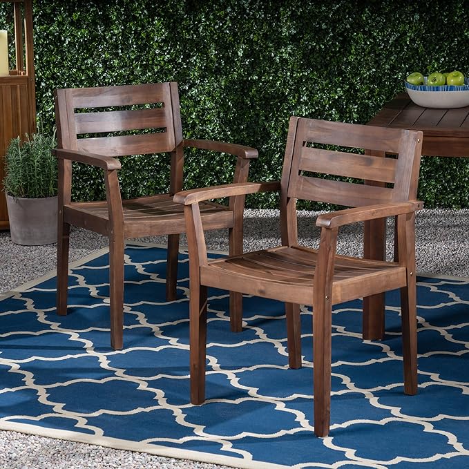 Merax Acacia Wood Dining Chairs Set of 2,Stamford Outdoor Acacia Wood Dining Chairs for Kitchen, Living Room,Outdoor,Dark Brown