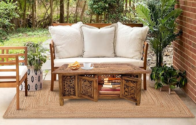 Lightnpro Handmade Wooden Coffee Table - Pre-Assembled Rectangular Foldable Living Room Centre Table with Magazine & Paper Storage, Space-Saving Design - 36 Inch Burnt Antique Finish