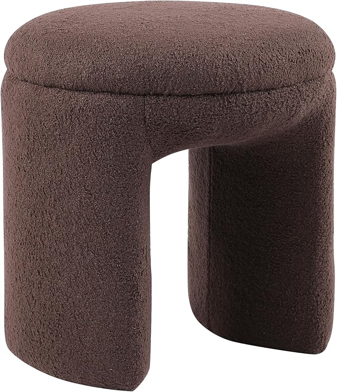 Furniture of America Rami Modern 18-inch Solid Wood Upholstered Ottoman with Pedestal Base, Vanity Stool Chair, Small Foot Stool for Bedroom, Living Room, Entryway, Brown