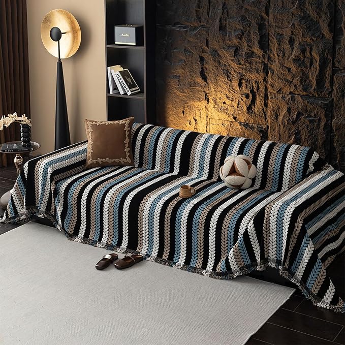 STACYPIK Boho Chenille Sofa Cover, Soft Jacquard Leaves Couch Cover, Non-Slip Loveseat Cover for Sectional Sofa, Washable Pet Protector for 3 Cushion Couch,Multi-use Vintage Throw Slipcover-71x134IN