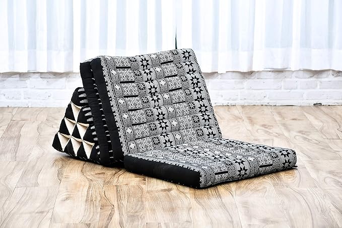 Leewadee - Comfortable Japanese Floor Mattress - Thai Floor Bed with Triangle Cushion - Futon Mattress - Thai Massage Mat, 67 x 21 inches, Anthracite Black, Kapok Filling