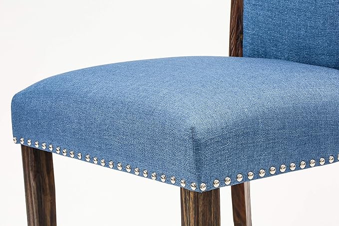 East West Furniture X777VE721-5 5 Piece Dining Table Set Includes a Rectangle Dining Room Table with X-Legs and 4 Blue Color Linen Fabric Parsons Chairs, 40x72 Inch, Multi-Color