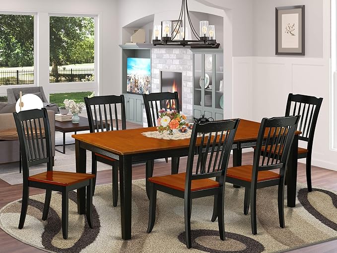 East West Furniture QUDA7-BCH-W 7 Piece Dining Table Set Consist of a Rectangle Dining Room Table with Butterfly Leaf and 6 Wood Seat Chairs, 40x78 Inch, Black & Cherry