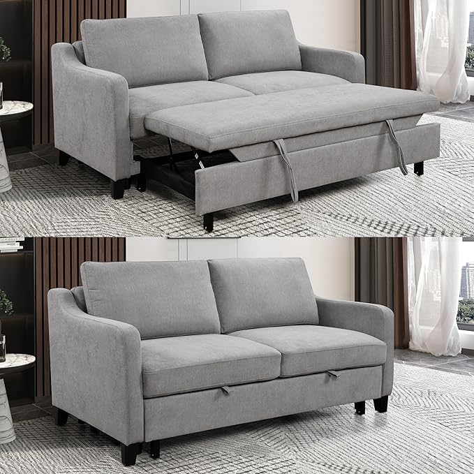 ERYE Modern 3-in-1 Sofa Loveseat Convertible Sleeper Sofabed, Queen Size Upholstered Love Seat Sofa Soft Cushion Daybed with Pull Out Sleeper Couch Bed for Living Room Home Apartment RV