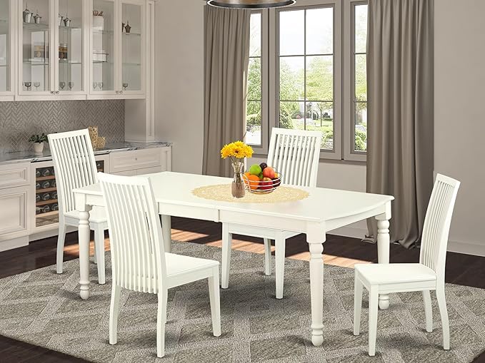 East West Furniture DOIP5-LWH-W 5 Piece Dining Set Includes a Rectangle Dining Table with Butterfly Leaf and 4 Kitchen Chairs, 42x78 Inch, Linen White