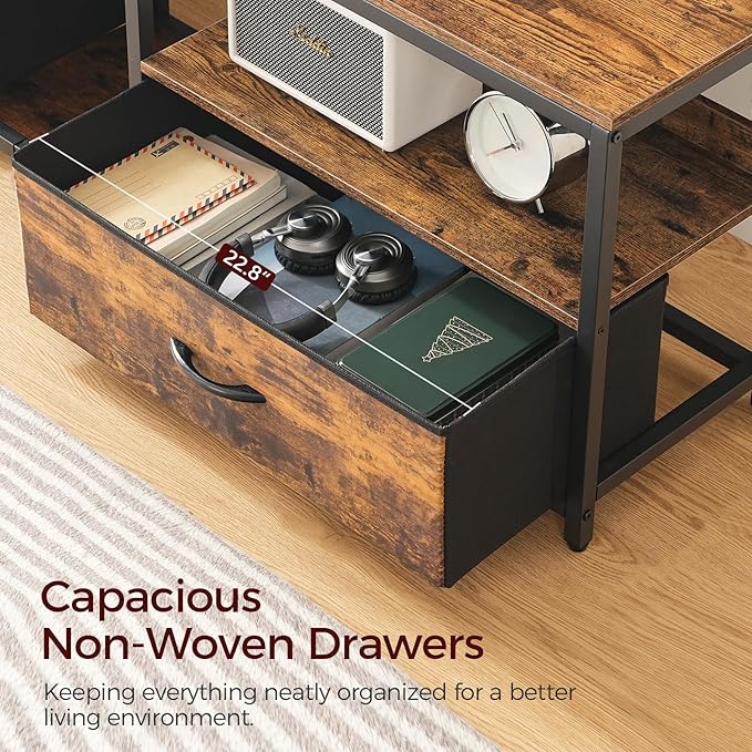 TV Stand with Mount for up to 75", Entertainment Center with Switch-Controlled Charging Station, Swivel TV Stand Mount with Fabric Drawers, for Living Room, Rustic Brown TVHR154E01N1