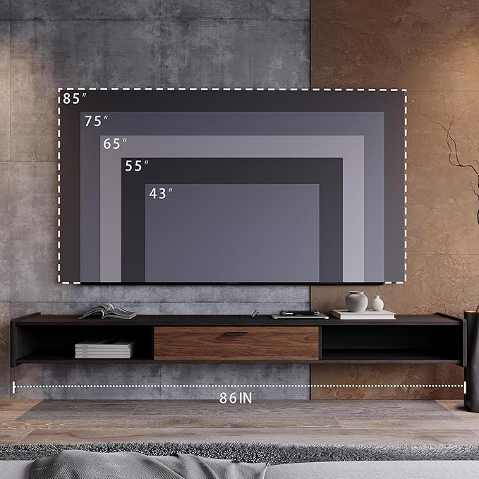 94'' Floating TV Stand,Wall Mounted TV Console,Floating TV Cabinet,Under TV Shelf for Bedroom Living Room(Walnut)