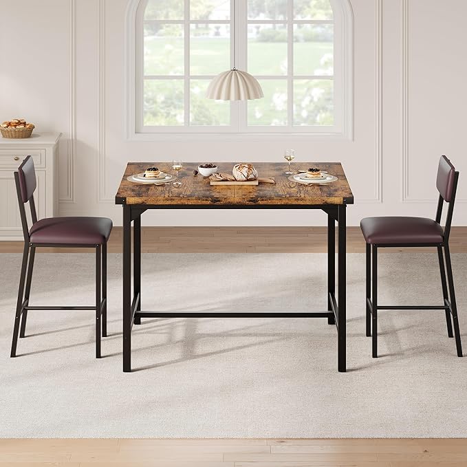 IDEALHOUSE Dining Table Set for 2 w/Counter Height Table & 2 Upholstered Bar Stools, 3-Piece Kitchen Table Set with Footrest & Corner Protector, for Kitchen Room, Apartment, Pub