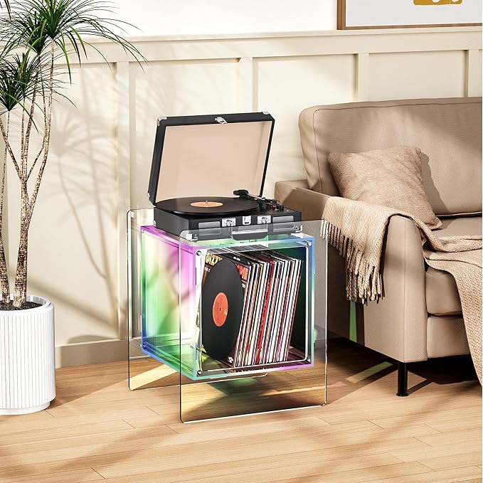 Acrylic Nightstand Colorful Bedside Table with Open Storage Shelf,Clear Side Table for Living Room (1, Iridescent)