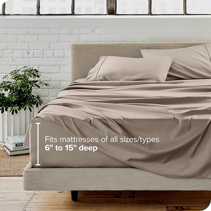 Bare Home Queen Sheet Set - Luxury 1800 Ultra-Soft Microfiber Bed Sheets - Double Brushed - Deep Pockets - Easy Fit - 4 Piece Set - Bedding Sheets & Pillowcases (Queen, Khaki)