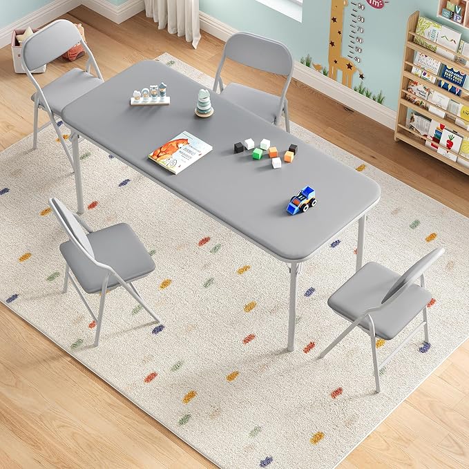 IDEALHOUSE 5 Piece Folding Kids Table and Chairs Set, Children's Activity Table and Chairs Set for Dining Room,Daycare,Classrooms