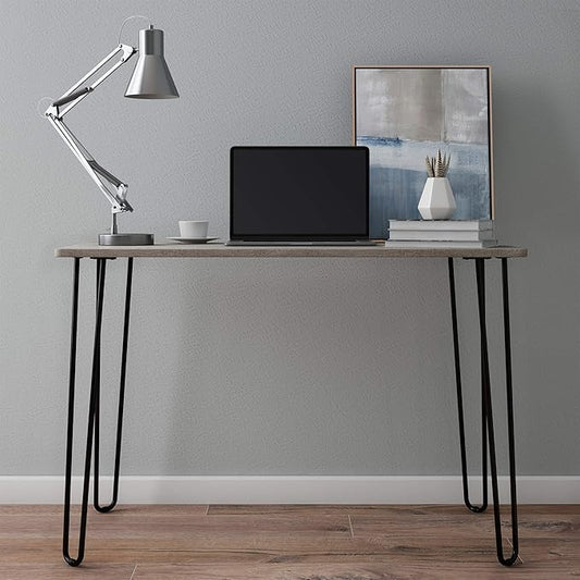 Desk with Hairpin Legs - Modern Industrial Style Home Decor - Woodgrain-Look and Steel Accent Home Office Furniture by Lavish Home (Gray)