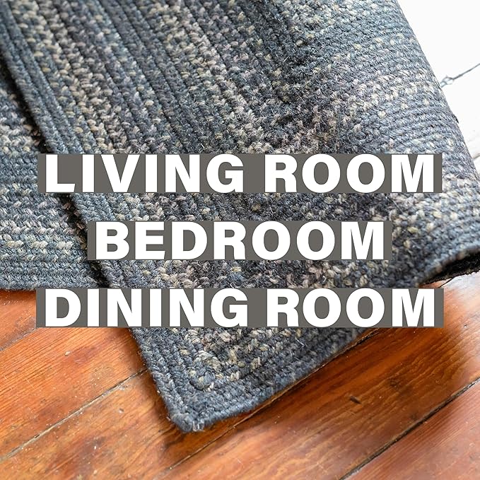 Homespice Jet Black Braided Area Rugs 5x8' – Primitive Gray and Black Rug for Living Room and Bedroom