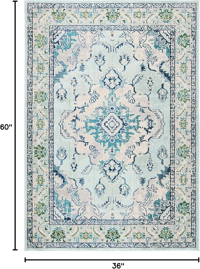 SAFAVIEH Monaco Collection Accent Rug - 3' x 5', Light Blue & Ivory, Medallion Distressed Design, Non-Shedding & Easy Care, Ideal for High Traffic Areas in Entryway, Living Room, Bedroom (MNC243K)