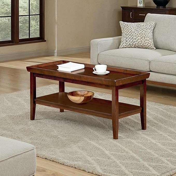 Convenience Concepts Ledgewood Coffee Table 42" - Modern Center Room Accent with Storage Shelf for Transitional, Traditional Living & Family Room, Espresso