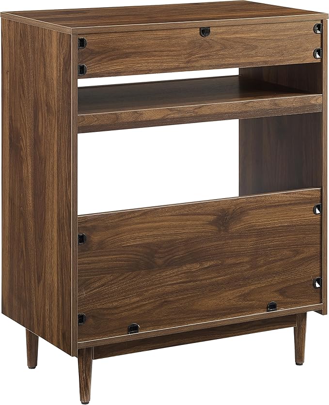 Crosley Furniture Liam Turntable Record Player Stand with Storage for Vinyl Records, Mid Century Modern, Walnut