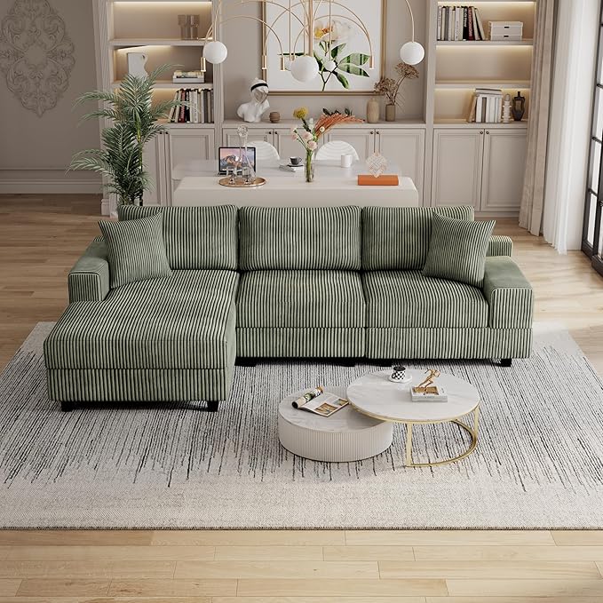 Eafurn Convertible L Shaped Modular Sectional Sofa Couch, 5 Seater Corduroy Upholstered Corner Sofa Lounge Couch with Extra Wide Reversible Chaise Lounge and Headrest for Living Room