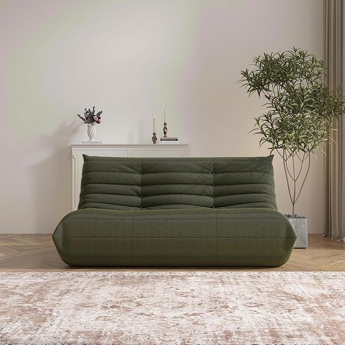 Loveseat Fireside Chair Bean Bag Sofa - Large Bean Bag Chair for Adults & Teens, 2 Seater, High Density Comfortable Foam, Living Room & Bedroom (Green)
