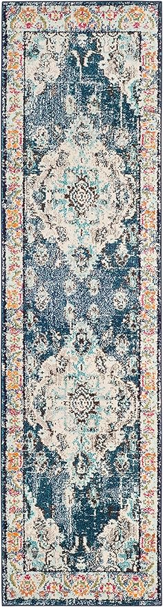 SAFAVIEH Monaco Collection Runner Rug - 2'2" x 8', Navy & Light Blue, Boho Chic Medallion Distressed Design, Non-Shedding & Easy Care, Ideal for High Traffic Areas in Living Room, Bedroom (MNC243N)