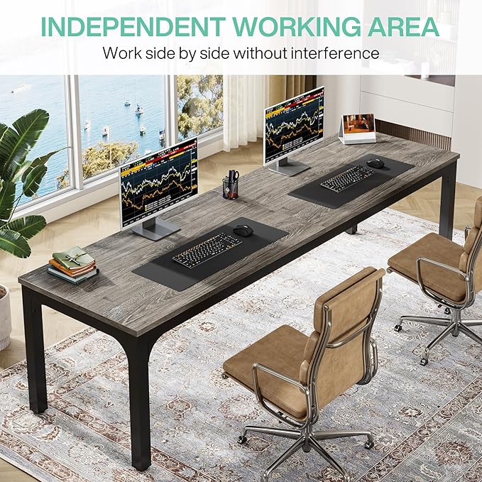 Tribesigns 78.7 Inches Extra Long Computer Desk 2 Person Desk, Double Long Desk, Workstaion for Home Office (Gray+Black)