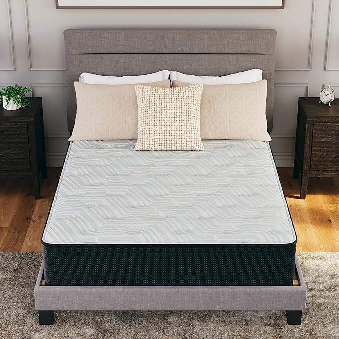 Signature Design by Ashley Full Size Comfort Plus 10 Inch Hybrid Mattress with Lumbar Support Gel Memory Foam, Fiberglass Free, Mattress In A Box