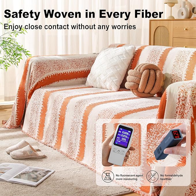 Boho Sofa Cover, Couch Covers for 3 Cushion Couch Sofa Pet Friendly, Sofa Cover Washable, Soft Chenille Living Room Couch Covers Slipcover, Pet Furniture Protecto (1# Orange, 71" x 150")