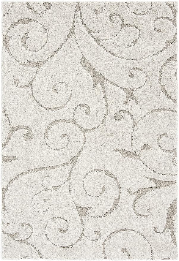 SAFAVIEH Florida Shag Collection Area Rug - 6' x 9', Cream & Beige, Scroll Design, Non-Shedding & Easy Care, 1.2-inch Thick Ideal for High Traffic Areas in Living Room, Bedroom (SG455-1113)
