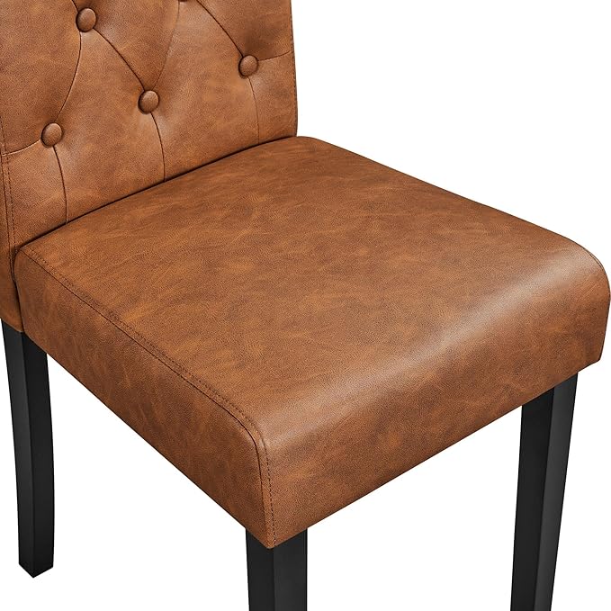 Yaheetech Dining Chairs Set of 6 Modern Style Faux Leather Dining Room Chairs with Solid Wood Legs and Button Tufted Padded for Home Kitchen, Retro Brown